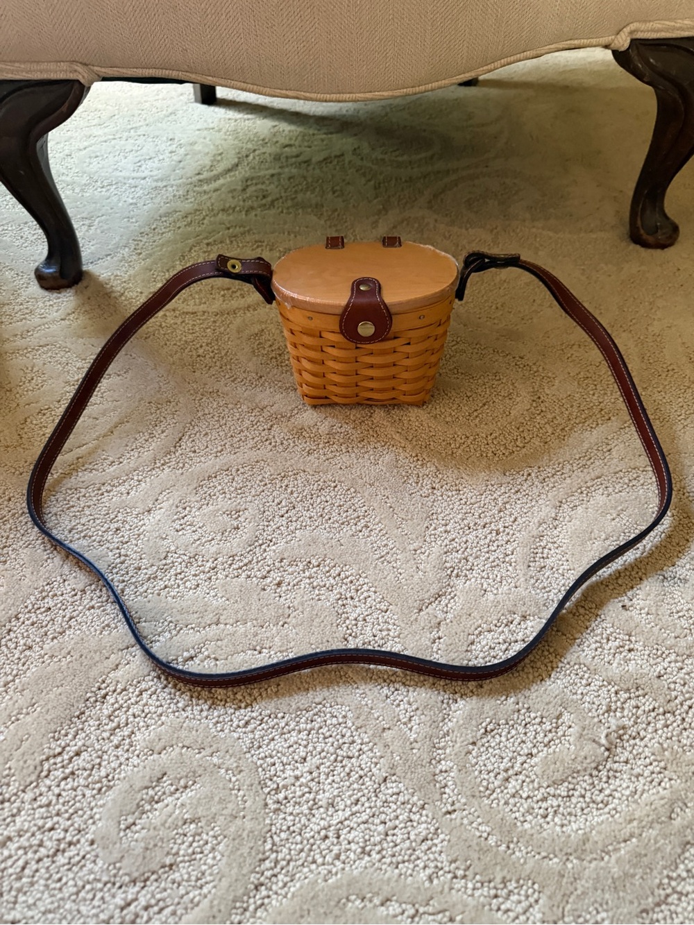 Longaberger Tan Woven Crossbody with Brown Leather Trim